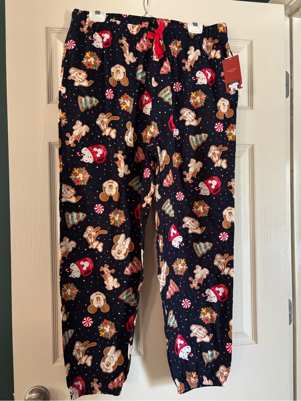 Old Navy Navy Holiday Cookie-Print Pajama Pants with Red Tie
